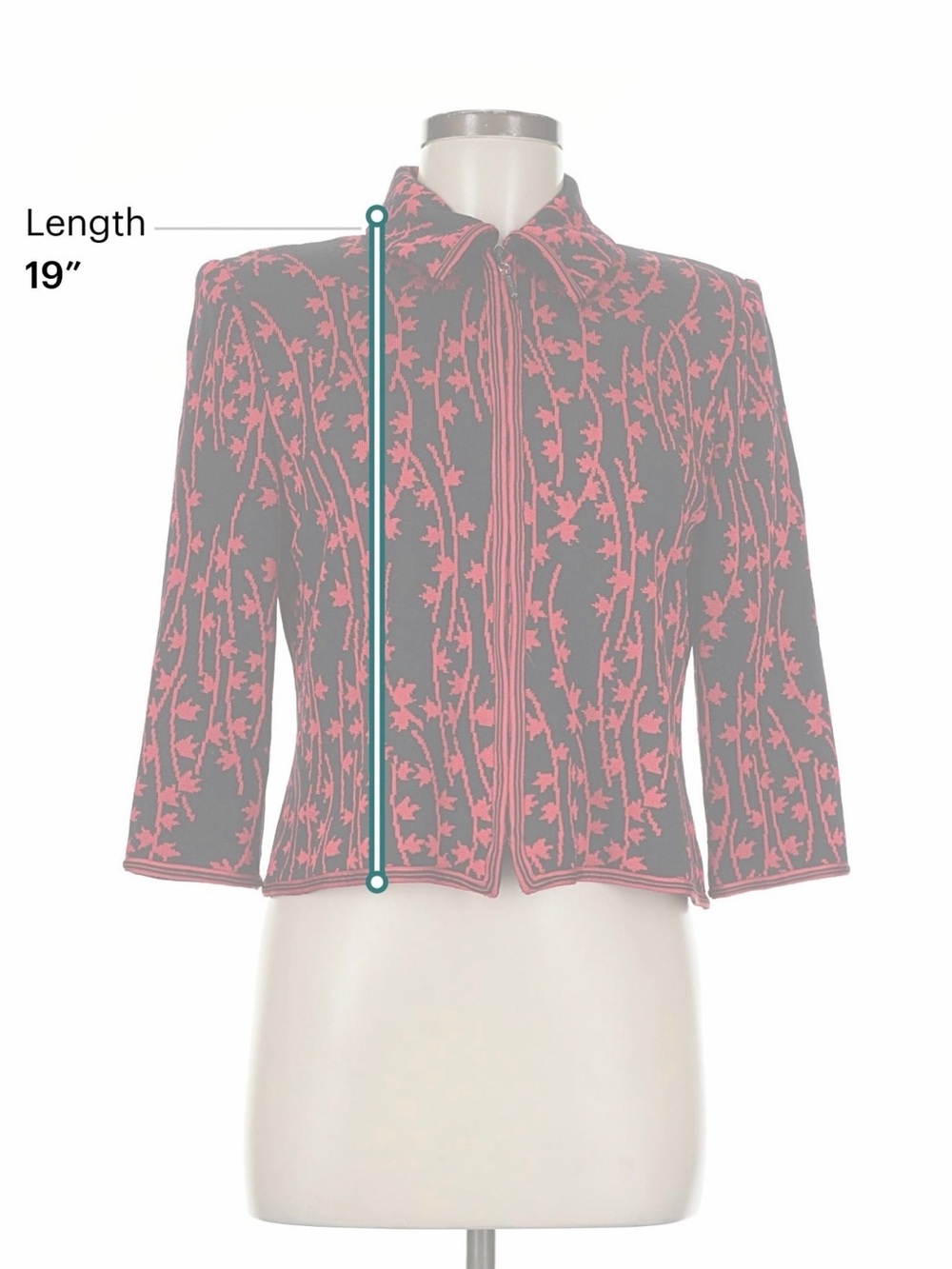 Vintage St. John Collection Marie Gray Black Red Jacquard Zip Jacket Size 8 - Picture 5 of 9